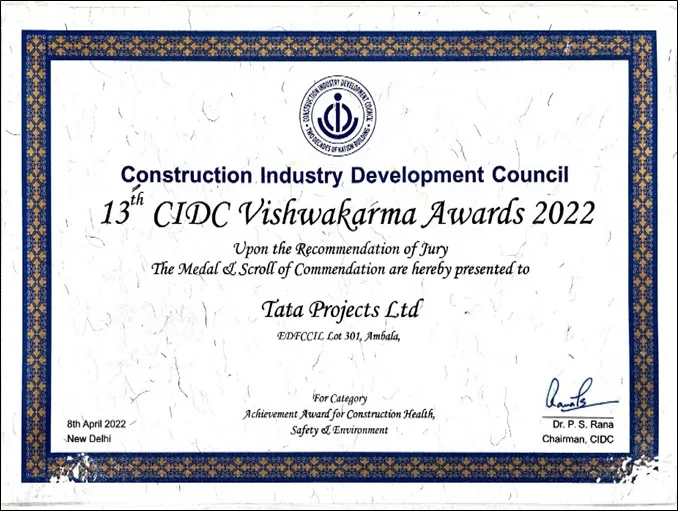 Achievement Award for Construction Health, Safety & Environment by Construction Industry Development Council to the following projects; LOT-301, CTP-11, CTP-13 & Losari Machavaram Road Project
