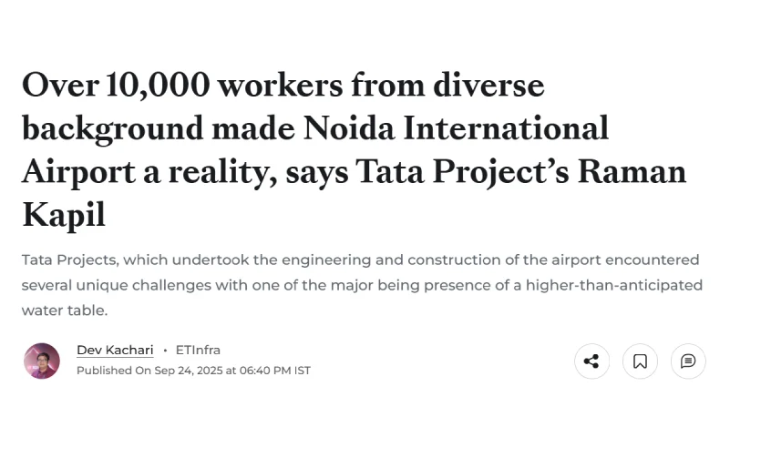 Over 10,000 workers from diverse background made Noida International Airport, says Tata Projects , Raman Kapil