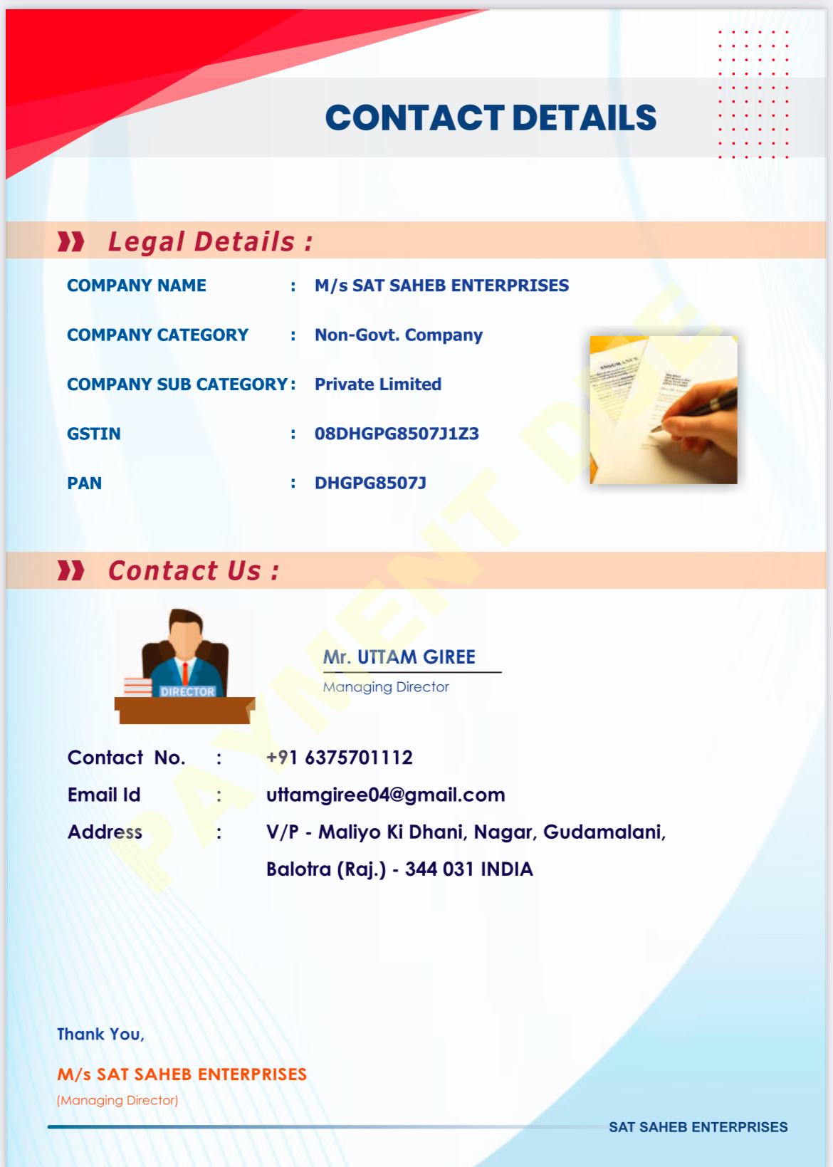 My company Contact Details.