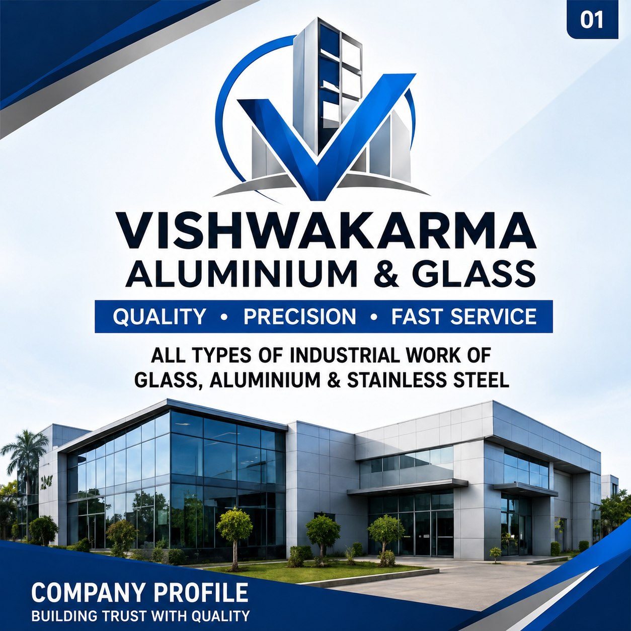 Vishwakarma Aluminium Glass & Steel Fabrication – Aluminium, Glass and Stainless Steel Fabrication Services”  Agar image shop/front view ki hai, to:  “Vishwakarma Aluminium Glass & Steel Fabrication workshop and business premises