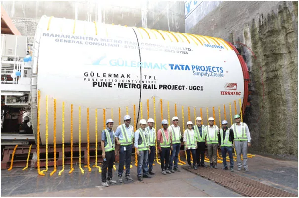 Top-level Maha Metro& Tata Projects officials flag off the TBM on Pune Metro UG 1 corridor