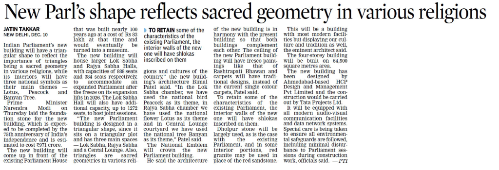 New Parliament shape reflects sacred geometry in various religions