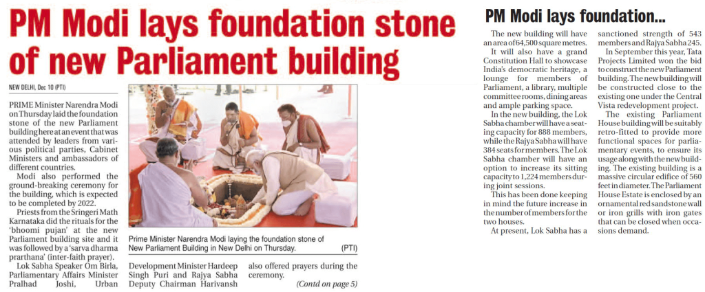 Prime Minister Modi lays foundation stone for new parliament building