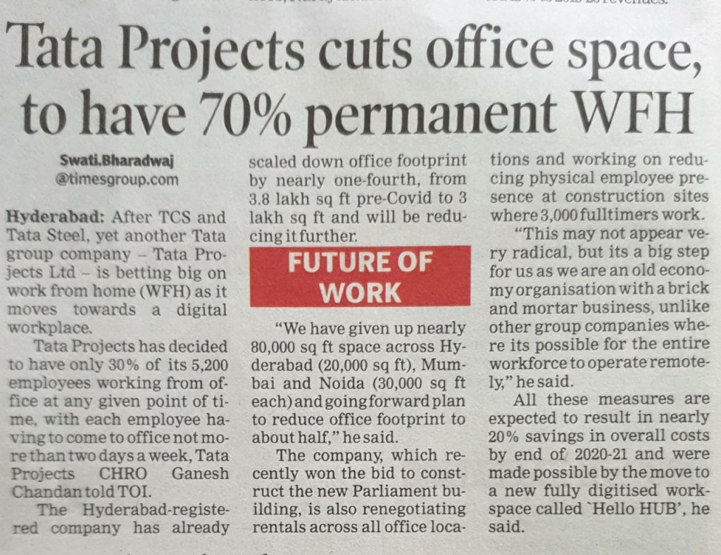 Tata Projects cuts office space to have 70 permanent WFH