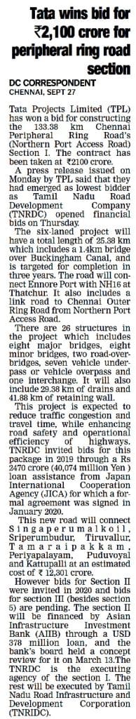 Tata wins bid for Rs 2100 crore for peripheral ring road section