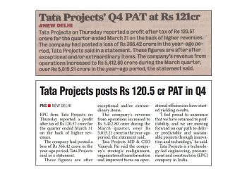 Tata Projects posts Rs 120.5 cr PAT in Q4