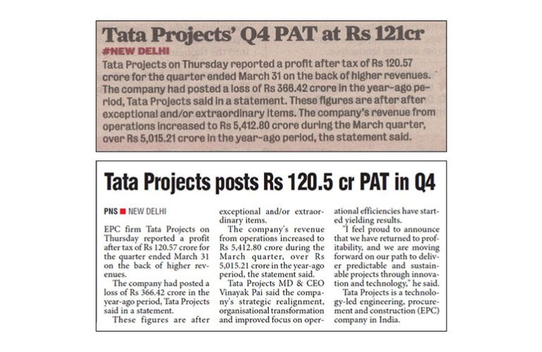 Tata Projects posts Rs 120.5 cr PAT in Q4